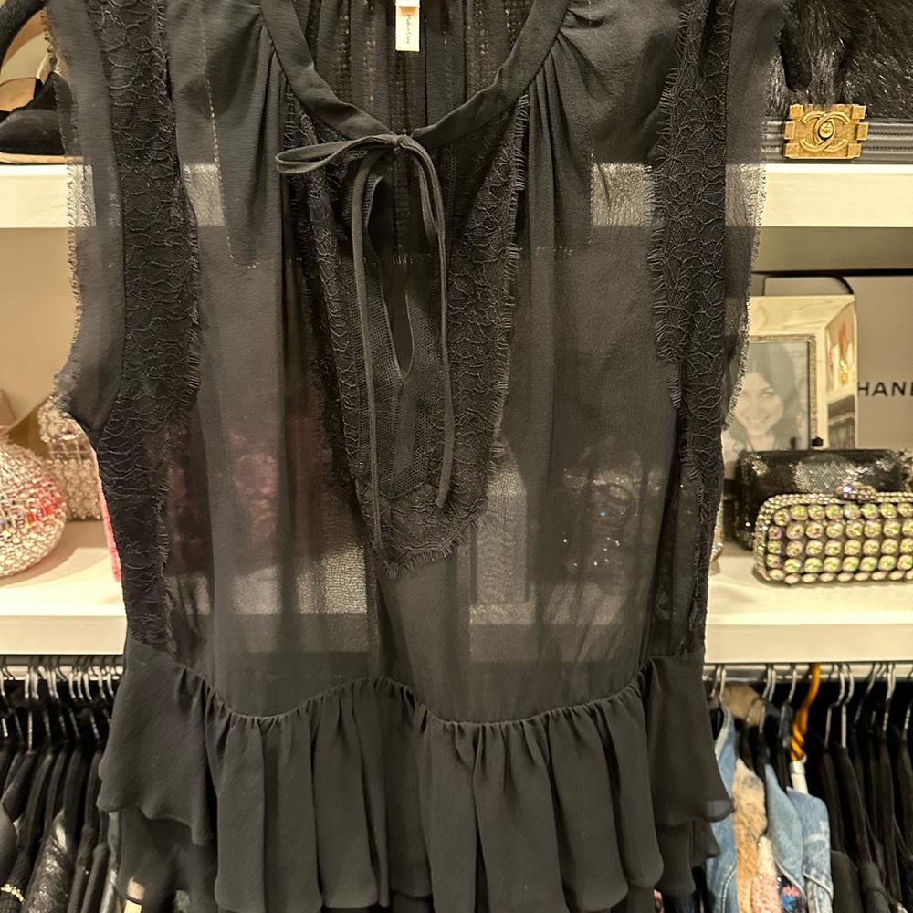 Sheer Black Ruffled Blouse